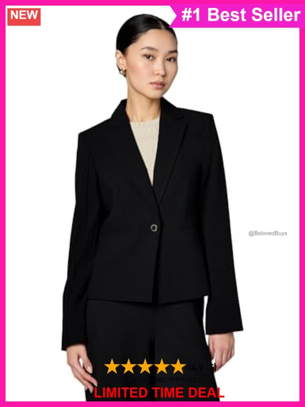 One Button Short Office Workwear Blazer Notch Collar Long Sleeve